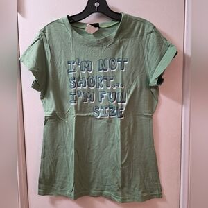 Vanity Light Green Short Sleeve Tee with Graphic Text